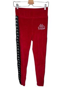 Kappa Womens Red Velour banda Rhinestone Logo Track Pants Size L